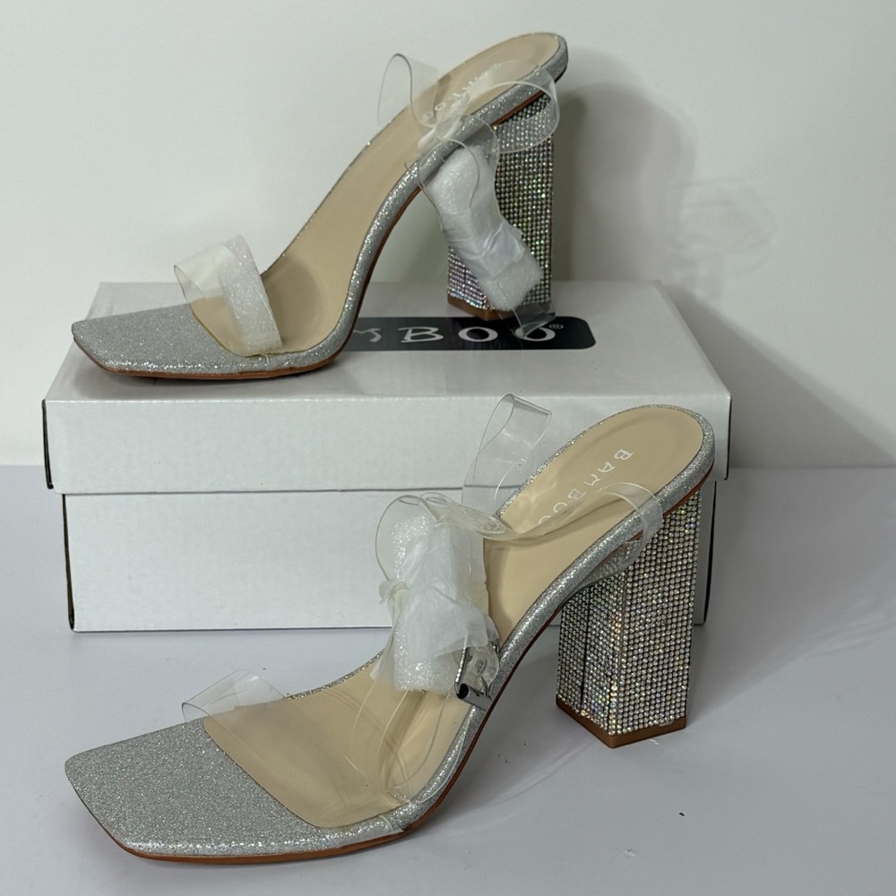 Bamboo Dreaming-07 Rhinestone Block Heel Clear Strap Dress Sandal Womens‎ 9